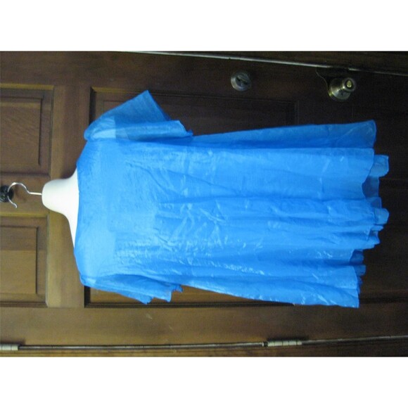 Graceful Women's Scoop Neck Blue Color Chiffon Short Sleeve Blouse - Picture 4 of 4